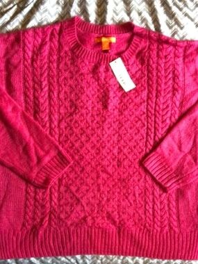 NWT- Joe Fresh Hot Pink Cable Knit Crewneck Sweater.